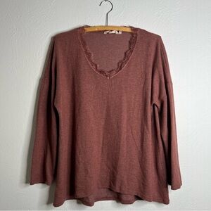 Soft Surroundings Dark Pink V-Neck Long Sleeve Sofia Sweater Size M